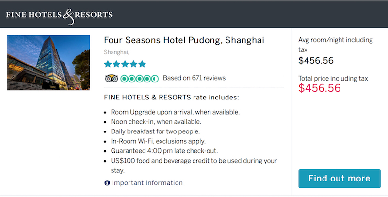Four Seasons Hotel Pudong FHR Rate