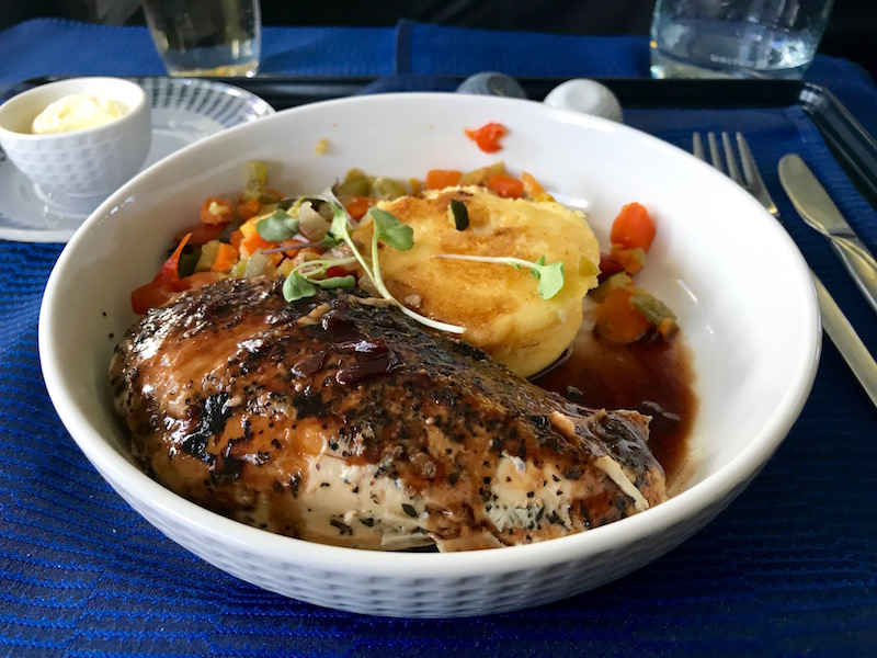 Grilled Chicken With Garlic Polenta And Roasted Vegetables