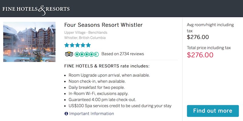 Four Seasons Resort Whistler American Express FHR Rates