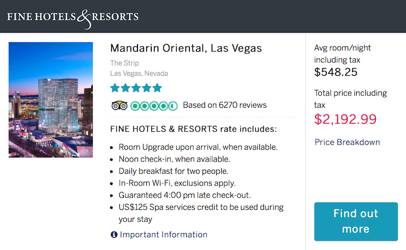 American Express Fine Hotels And Resorts Rate - Mandarin Oriental Las Vegas