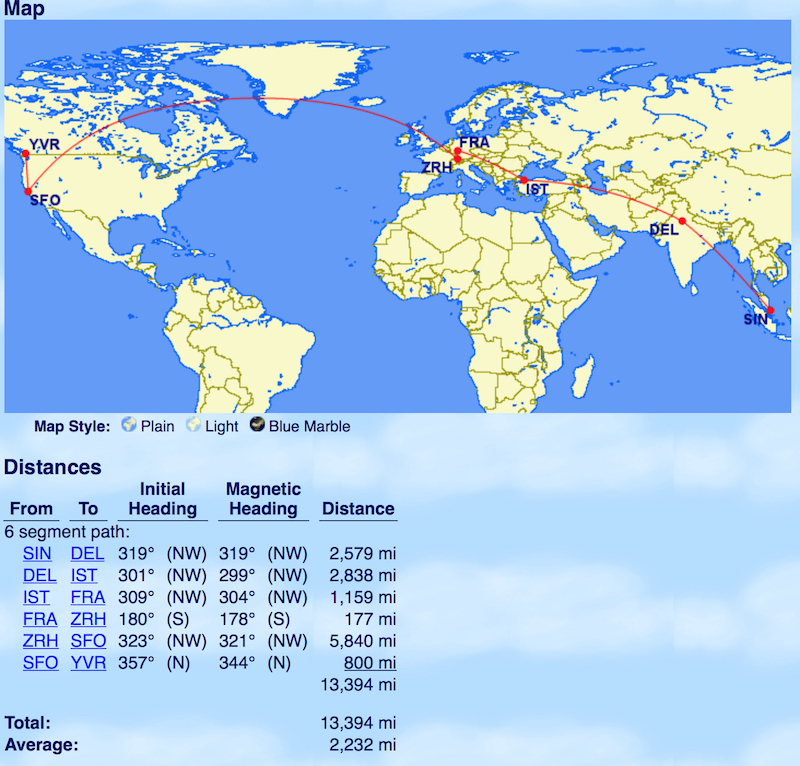 Distance Exceeds MPM - Not A Valid Aeroplan Mini-Round-The-World Routing