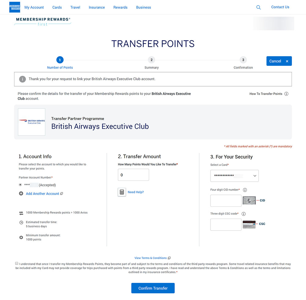 Transfer American Express points