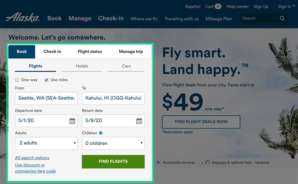 Check "Use miles" when searching for award availability on Alaska Airlines.