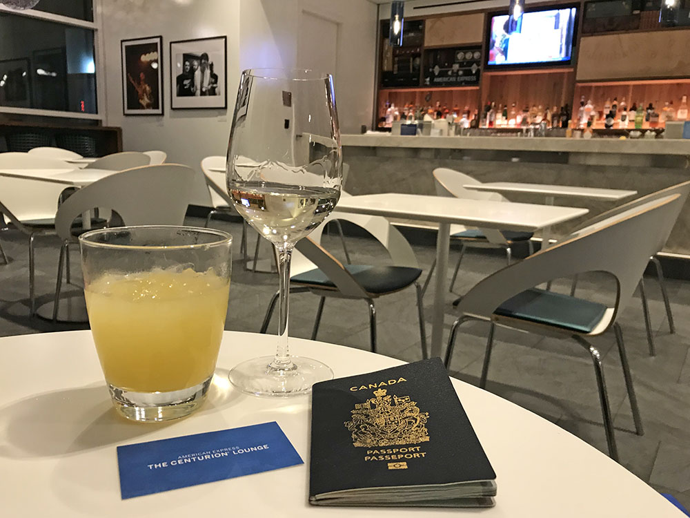Enjoying a couple of pre-flight drinks at the Centurion Airport Lounge at Seattle Airport.