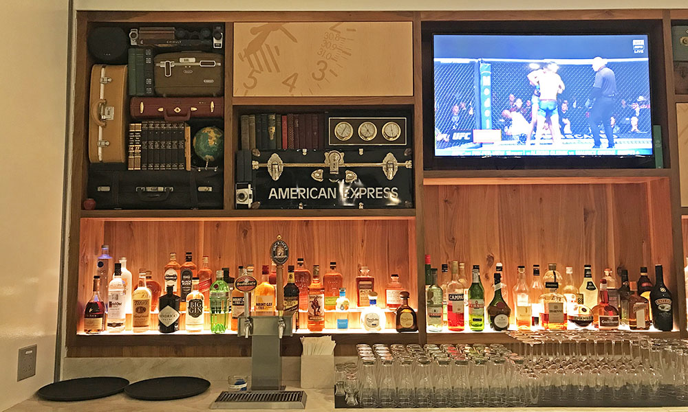 Top-shelf complimentary alcohol for American Express Platinum Cardmembers at the Seattle Airport.