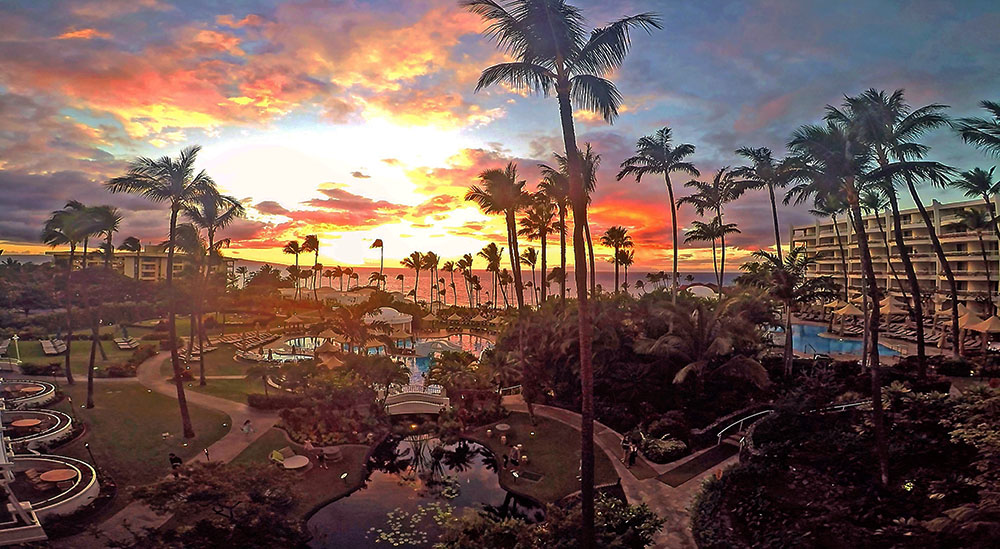 Our sunset Ocean view from our suite at the Fairmont Kea Lani.