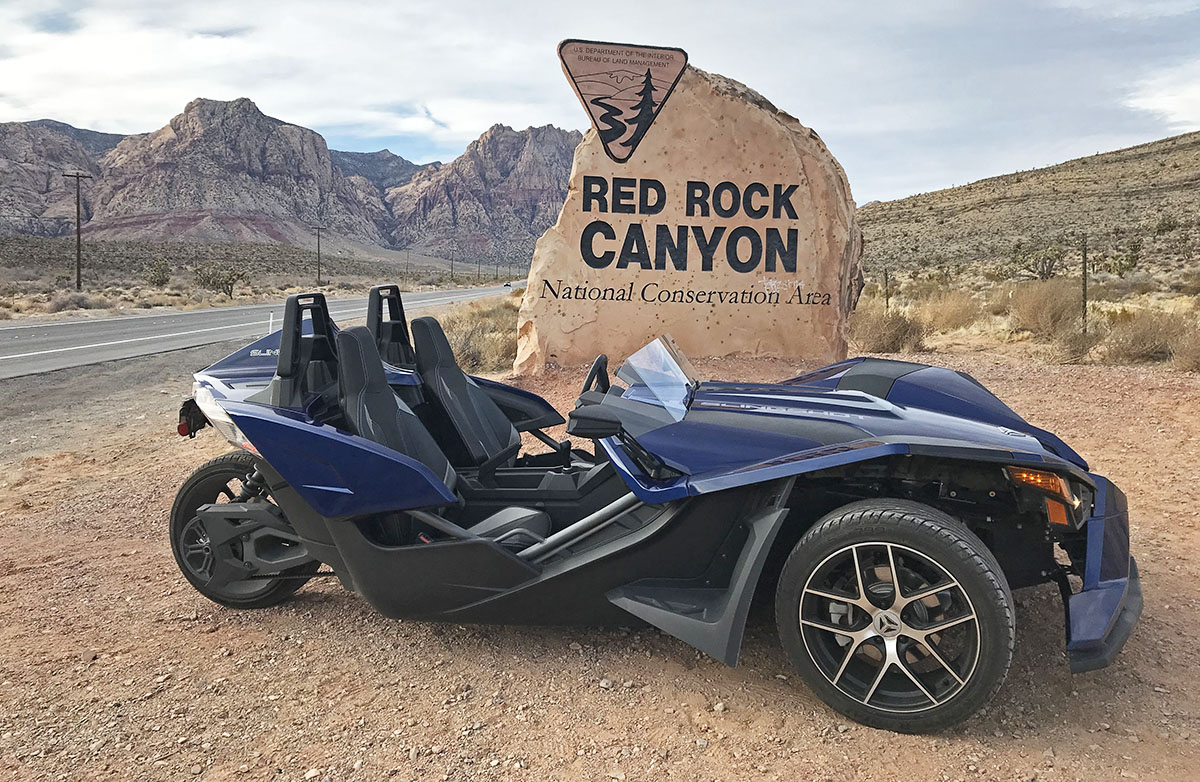 Our Slingshot along the beautiful windy road to Rock Canyon.
