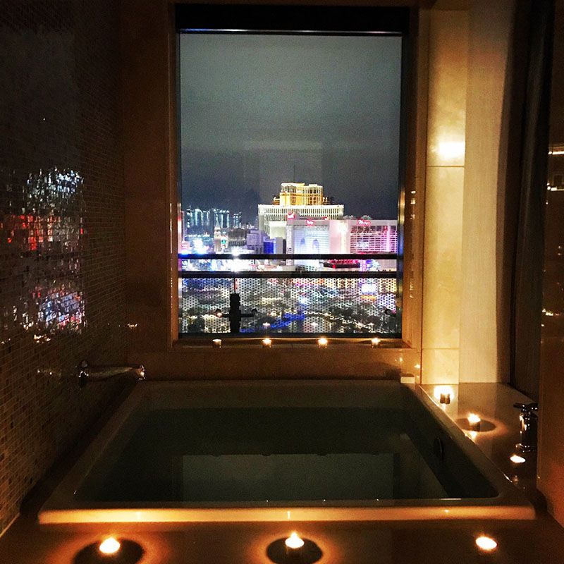 Views from the bathtub in my room at the Cosmopolitan, Las Vegas, overlooking the Strip!
