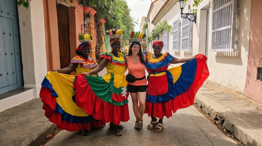 Canadian traveller experiencing local culture in Cartagena, Colombia during a long-term budget trip