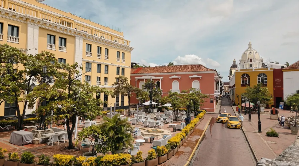 Historic plaza in Cartagena’s Old Town, a popular stop for Canadian travellers visiting Colombia on a budget