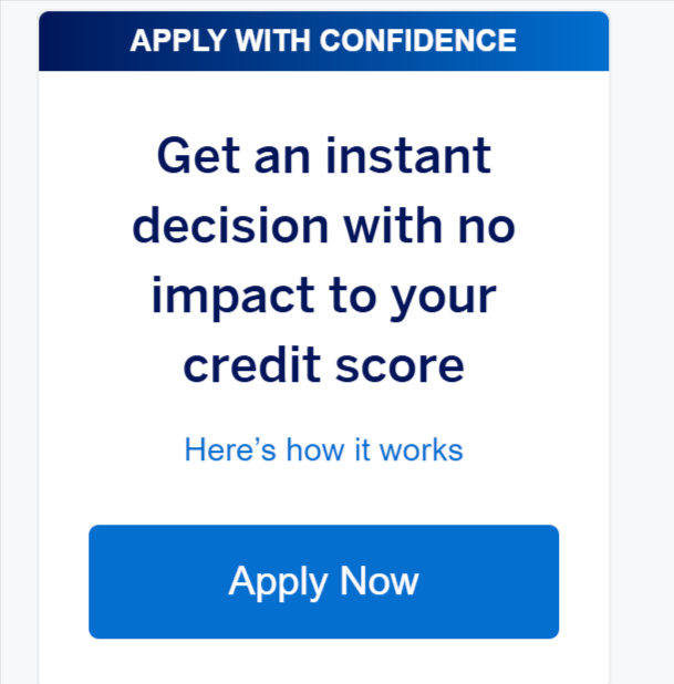 American Express Apply With Confidence tool showing instant decision with no impact to credit score in Canada