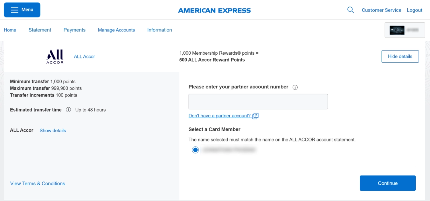 Amex to Accor Transfer Partner page